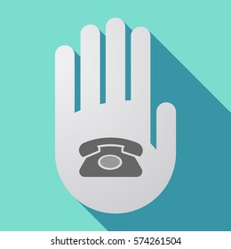 Illustration of a long shadow hand with  a retro telephone sign