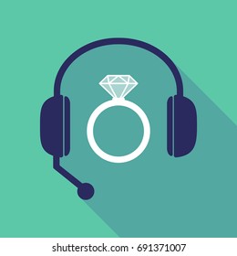 Illustration of a long shadow hands free headset with an engagement ring