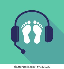 Illustration of a long shadow hands free headset with two footprints