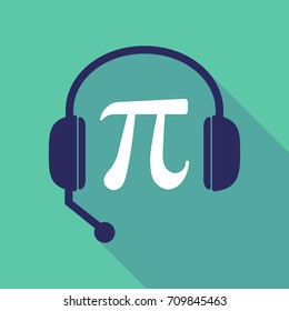 Illustration of a long shadow hands free headset with the number pi symbol