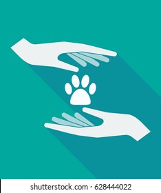 Illustration of a long shadow hands protecting an animal footprint