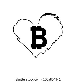 Illustration of a long shadow heart with a bitcoin sign