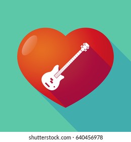 Illustration of a long shadow heart with  a four string electric bass guitar