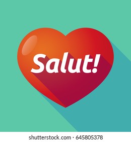 Illustration of a long shadow heart with  the text Hello! in the French language