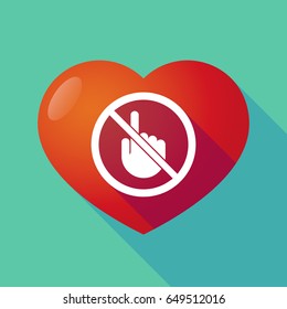 Illustration of a long shadow heart with  a touching hand  in a not allowed signal 