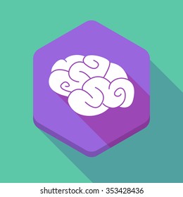 Illustration of a long shadow hexagon icon with a brain
