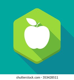 Illustration of a long shadow hexagon icon with an apple