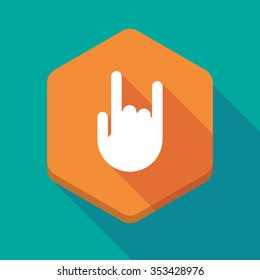 Illustration of a long shadow hexagon icon with a rocking hand