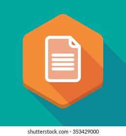 Illustration of a long shadow hexagon icon with a document