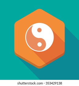 Illustration of a long shadow hexagon icon with a ying yang