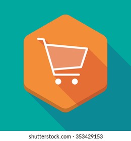 Illustration of a long shadow hexagon icon with a shopping cart
