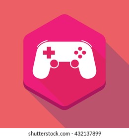 Illustration of a long shadow hexagon icon with  a game pad