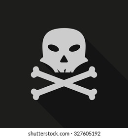 Illustration of a long shadow icon with a skull