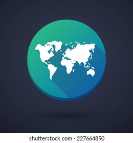Illustration of a long shadow icon with a world map
