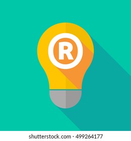 Illustration of a long shadow ight bulb icon with    the registered trademark symbol