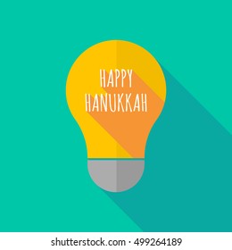 Illustration of a long shadow ight bulb icon with    the text HAPPY HANUKKAH