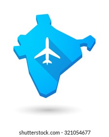 Illustration of a long shadow India map icon with a plane