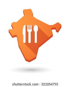 Illustration of a long shadow India map icon with cutlery