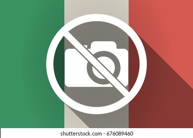 Illustration of a long shadow Italy flag with  a photo camera  in a not allowed signal 