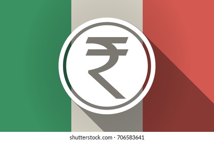 Illustration of a long shadow Italy flag with  a rupee coin icon