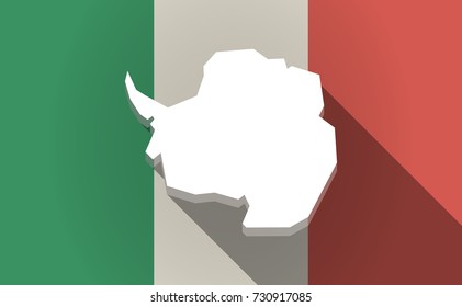 Illustration of a long shadow Italy flag with  the map of  Antarctica 