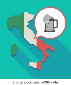 Illustration of a long shadow Italy map, its flag and a comic balloon with   a beer jar icon