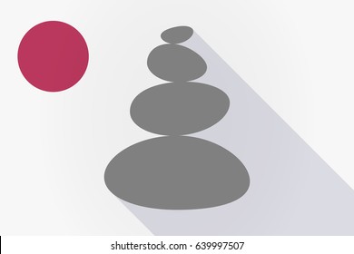 Illustration of a long shadow Japan flag with  a stacked zen stones 