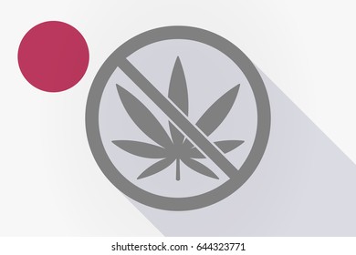 Illustration of a long shadow Japan flag with  a marijuana leaf  in a not allowed signal 