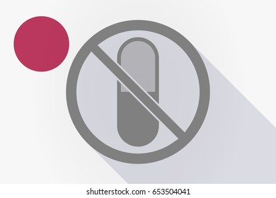 Illustration of a long shadow Japan flag with  a pill  in a not allowed signal 