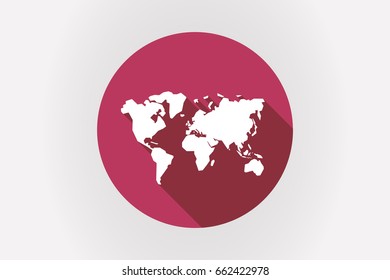 Illustration of a long shadow Japan flag with a world map