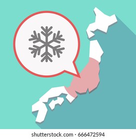 Illustration of a long shadow Japan map, its flag and a comic balloon with a snow flake