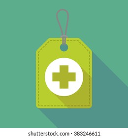 Illustration of a long shadow label icon with a round pharmacy sign