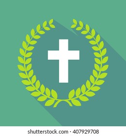 Illustration of a long shadow laurel wreath icon with a christian cross