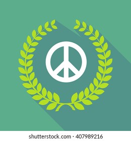 Illustration of a long shadow laurel wreath icon with a peace sign