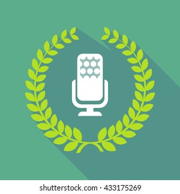 Illustration of a long shadow laurel wreath icon with  a microphone sign