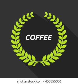 Illustration of a long shadow laurel wreath with    the text COFFEE