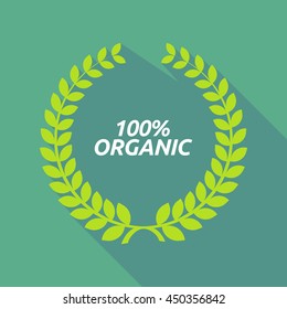 Illustration of a long shadow laurel wreath with    the text 100% ORGANIC
