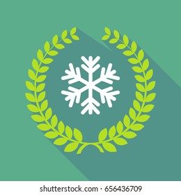 Illustration of a long shadow laurel wreath with a snow flake
