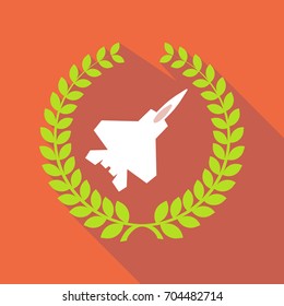 Illustration of a long shadow laurel wreath with a combat plane