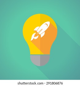 Illustration of a long shadow light bulb with a rocket