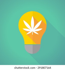 Illustration of a long shadow light bulb with a marijuana leaf
