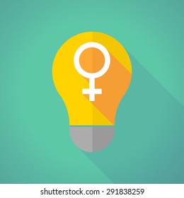 Illustration of a long shadow light bulb with a female sign