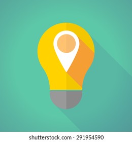 Illustration of a long shadow light bulb with a map mark