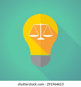 Illustration of a long shadow light bulb with a justice weight scale sign