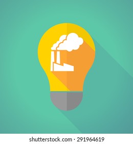 Illustration of a long shadow light bulb with a factory