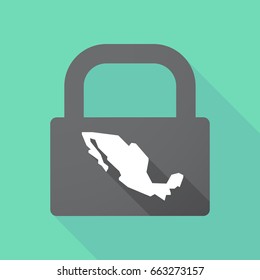 Illustration of a long shadow lock pad with  a map of Mexico