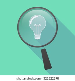 Illustration of a long shadow magnifier icon with a light bulb