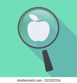 Illustration of a long shadow magnifier icon with an apple