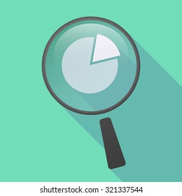 Illustration of a long shadow magnifier icon with a pie chart