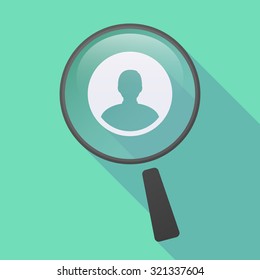 Illustration of a long shadow magnifier icon with a male avatar